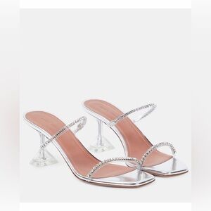 Amina Muaddi Silver Crystal Heels